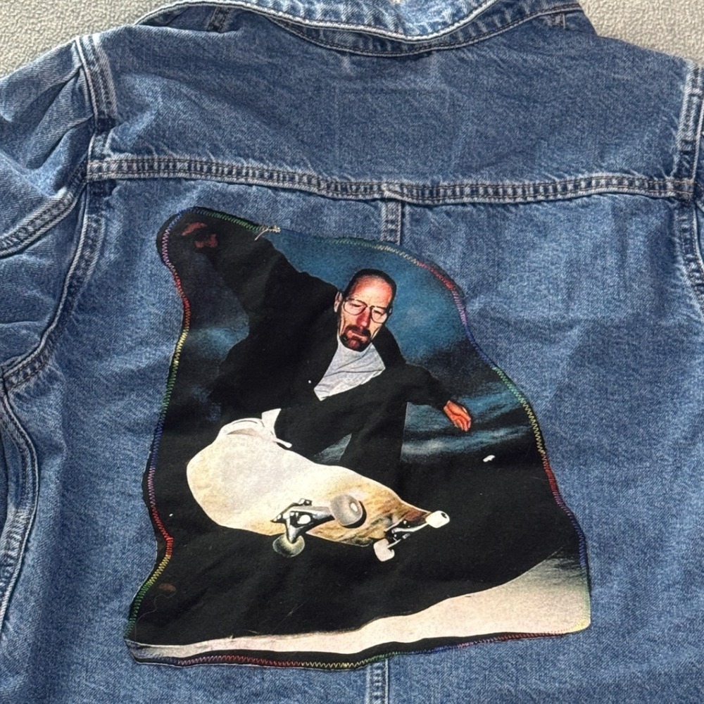 1 o1 Custom Breaking Bad Walter White Skateboard Denim Trucker Jacket Medium